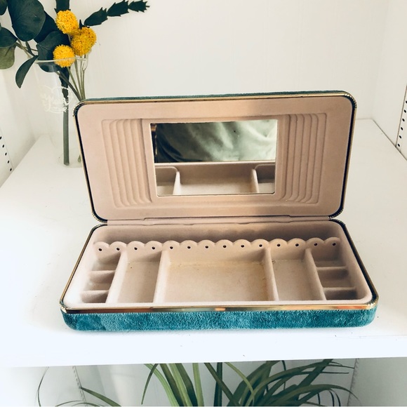 Vintage Bags Vintage Mcm Jewelry Box Teal Blue Velvet Case Interior Mirror Travel Case